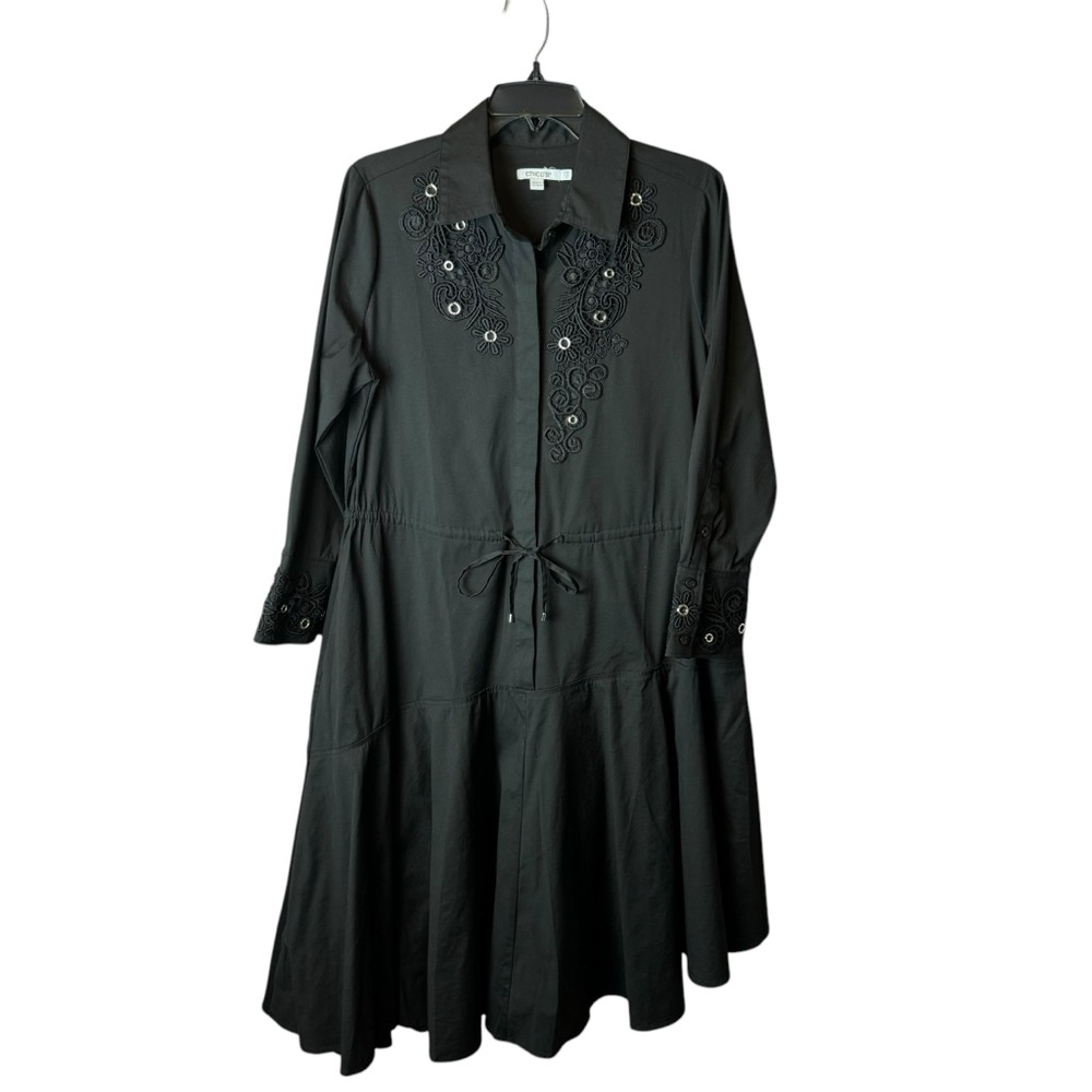 Chicos Poplin Lace Grommet Midi Black Dress‎ - 0.5 (US 6)